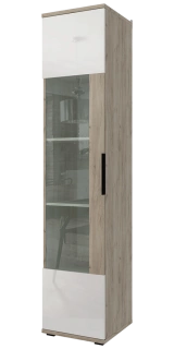Шкаф Альянс со стеклом, 44x204x43 Дуб крафт/Белый глянец