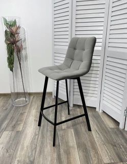 Полубарный стул Chilli-QB Square, светло-серый #26, велюр, черный каркас (H=66cm)