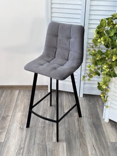 Полубарный стул Chilli-QB Square, серый #27, велюр, черный каркас (H=66cm)
