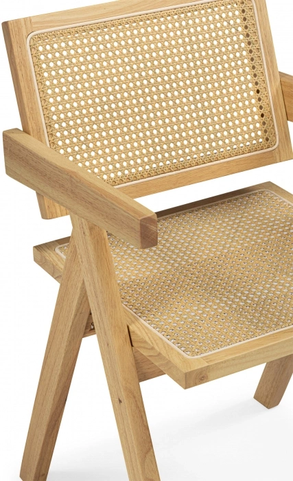 Деревянный стул Rattan, с подлокотниками, дерево / искусственный ротанг