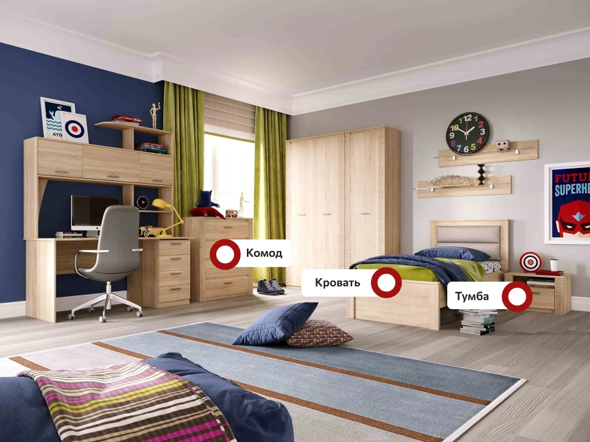 Гарнитур для молодёжной комнаты Элана, композиция 1, дуб сонома