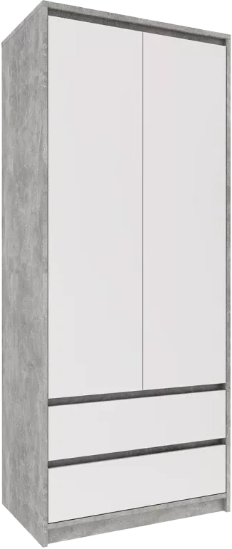 Распашной шкаф Биллунд, двухдверный, с ящиками, Бетон / Белый