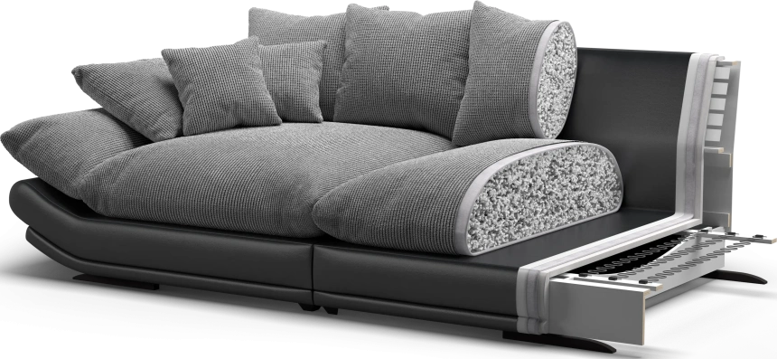 Диван прямой Авиньон, модель 001, Vertical 930 (бежевый) / Velutto 08 (серый)