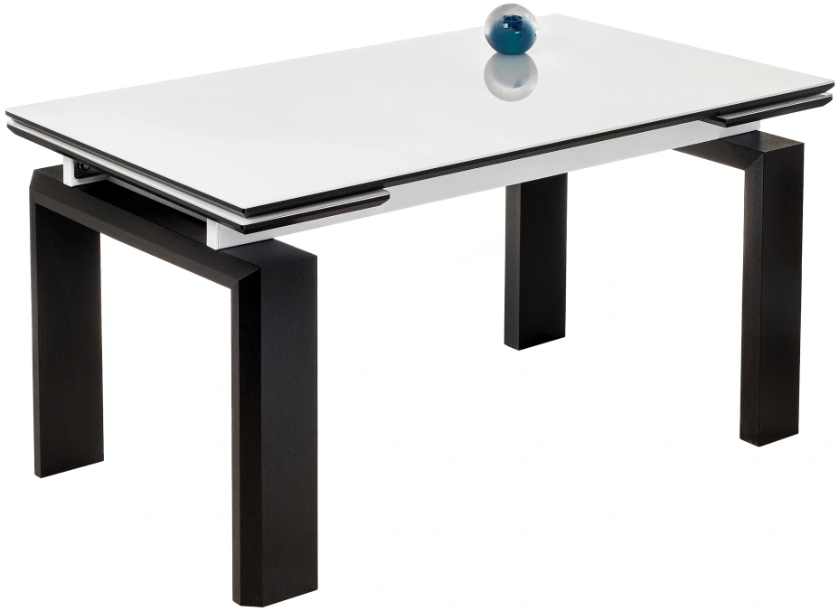 Кухонный обеденный раздвижной стол Давос, 140(200)х80х78, стекло, белый / венге