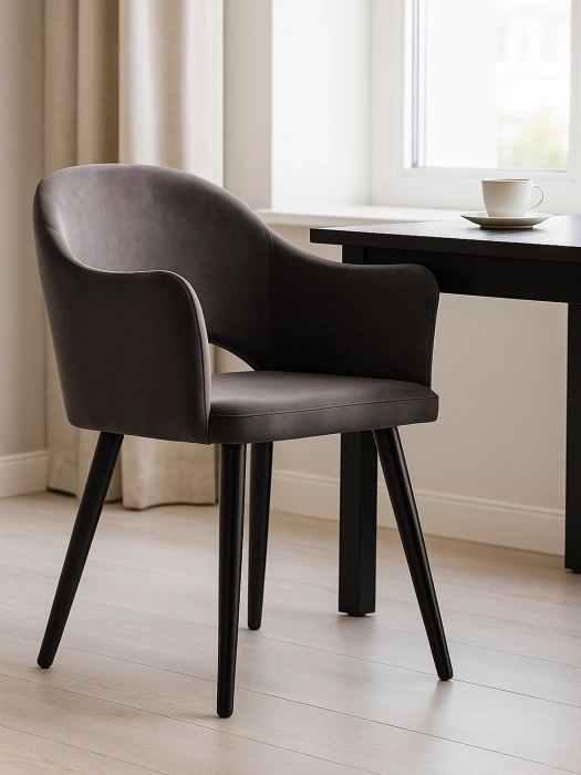 Стул-кресло Апри, микровелюр графитовый / черный глянец