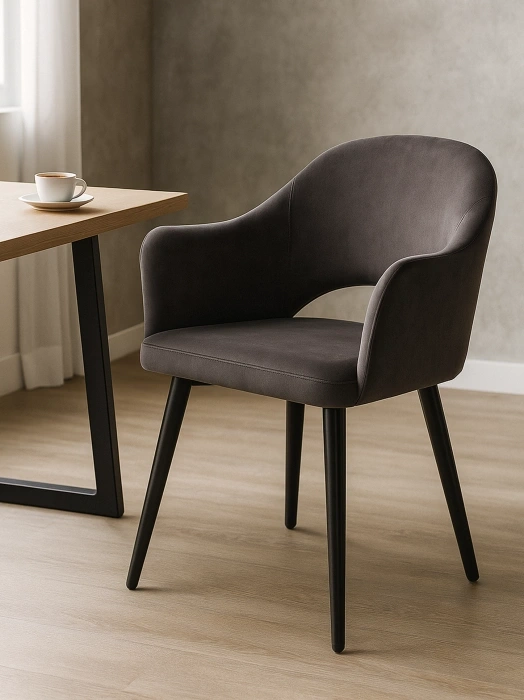 Стул-кресло Апри, микровелюр графитовый / черный глянец