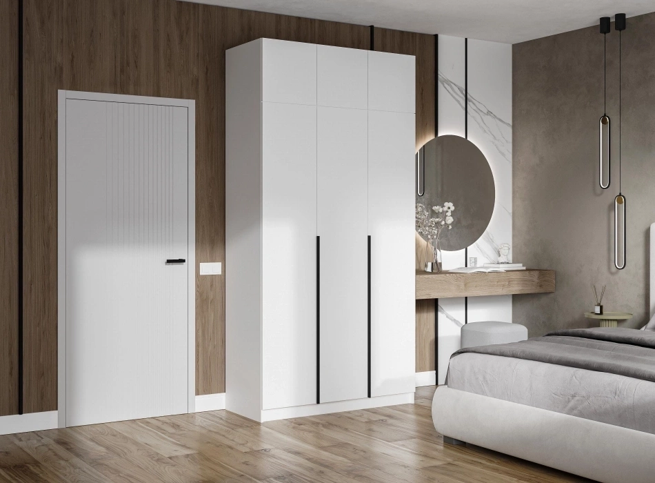 Шкаф трехдверный Широн, распашной для одежды с антресолью, белый / белый