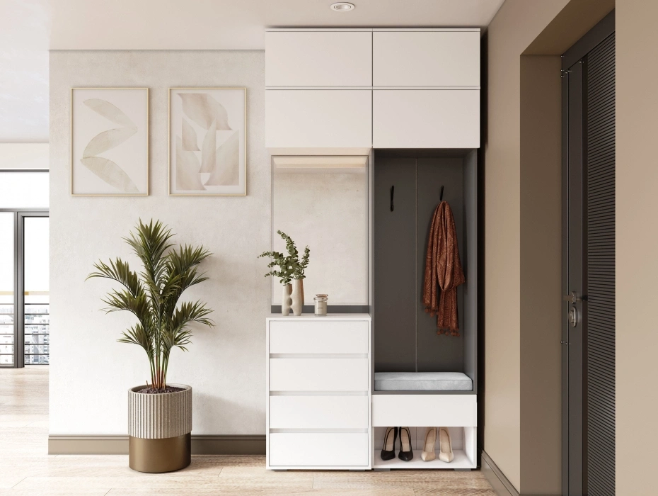 Модульная прихожая Роут, комплектация 7, белый / графит