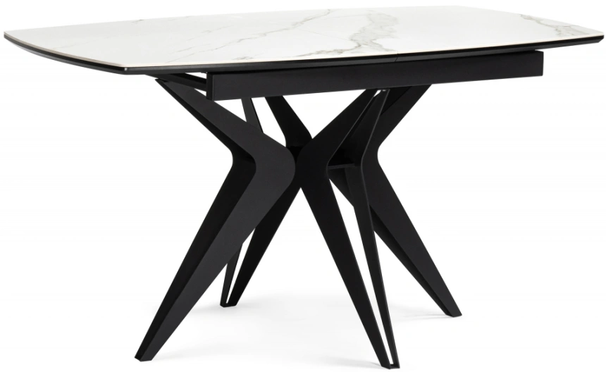 Обеденный раздвижной стол Риполь, 140(180)х80х75, керамика, белый мрамор / черный