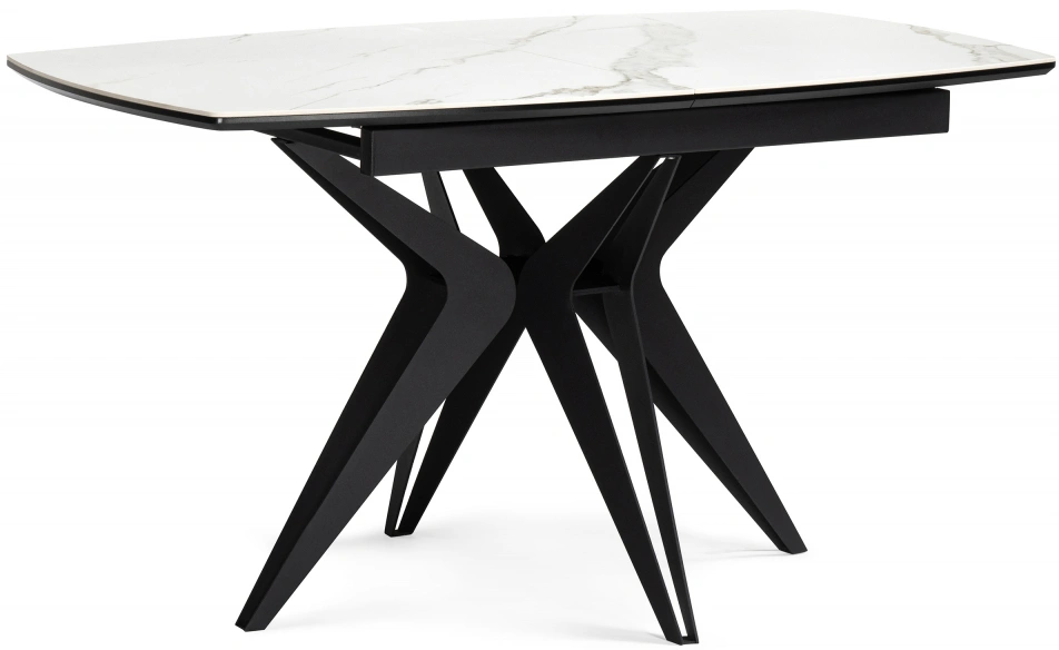 Обеденный раздвижной стол Риполь, 140(180)х80х75, керамика, белый мрамор / черный