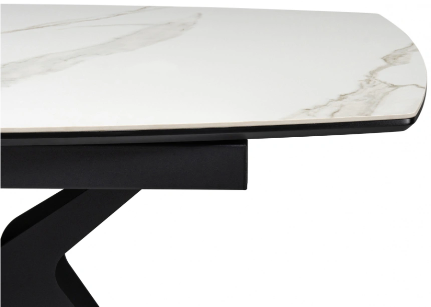 Обеденный раздвижной стол Риполь, 140(180)х80х75, керамика, белый мрамор / черный