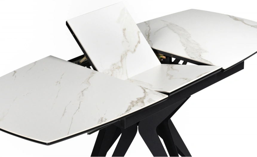 Обеденный раздвижной стол Риполь, 140(180)х80х75, керамика, белый мрамор / черный