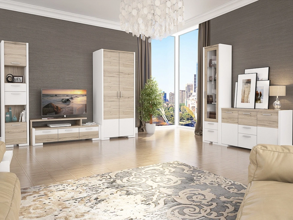 Модульная гостиная Венето, дуб санремо / белый