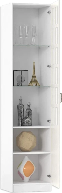 Витрина со стеклом Ливерпуль, белый / ясень ваниль