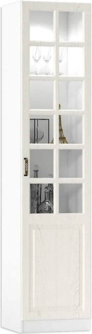 Витрина со стеклом Ливерпуль, белый / ясень ваниль
