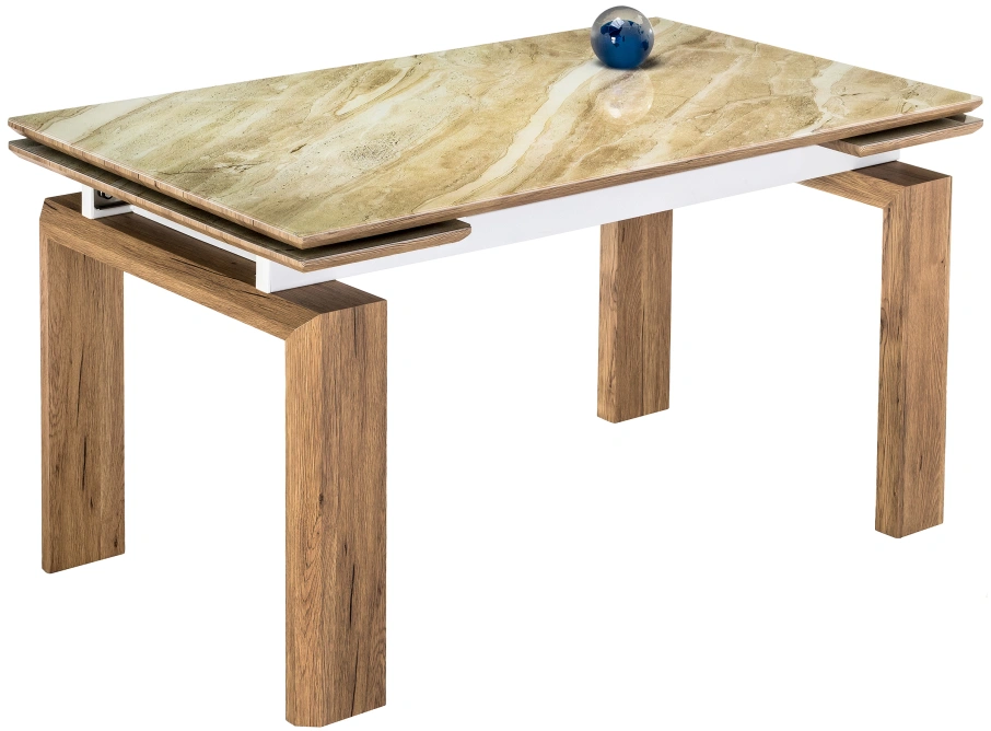 Кухонный обеденный раздвижной стол Давос, 140(200)х80х78, стекло, бежевый мрамор