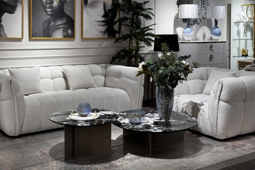 Журнальный стол 57EL-10311, 70x70x40, искусственный мрамор, черный мрамор / бежевый