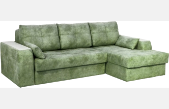 Диван угловой Остин, ткань Fresca deep green, угол правый, декор Рамух белый