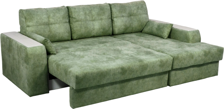 Диван угловой Остин, ткань Fresca deep green, угол правый, декор Рамух белый