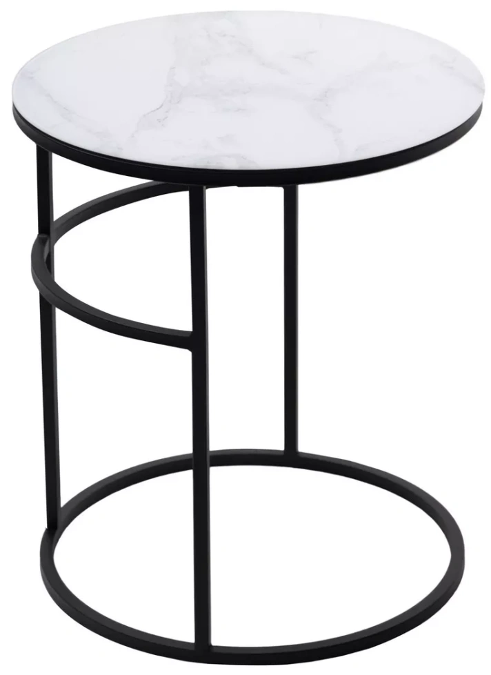 Журнальный столик Френсис, белый мрамор, стекло, черный
