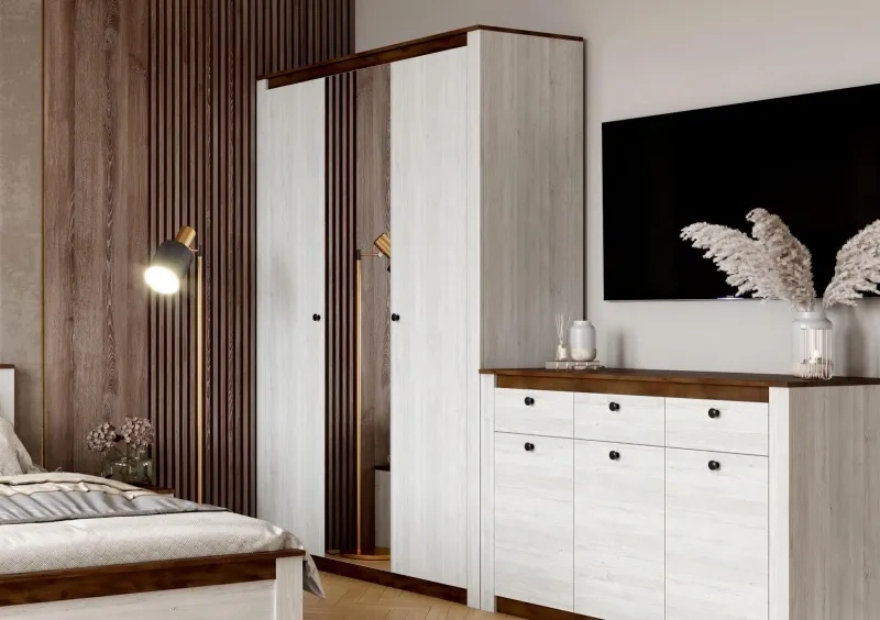 Шкаф трехдверный Даллас, распашной с зеркалом, дуб винтерберг / таксония