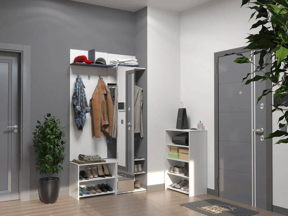 Модульная прихожая Омега 2, белый / чёрный графит