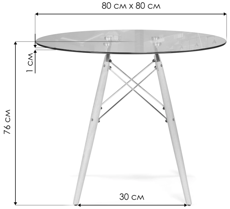 Кухонный стол PT-151 80, стекло, clear glass / wood