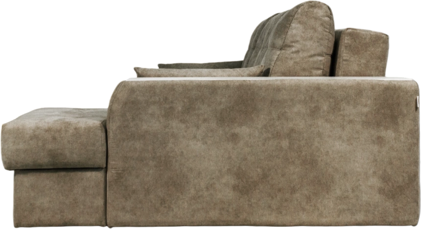 Диван угловой Остин, ткань Tornado stone, угол правый, декор Рамух белый