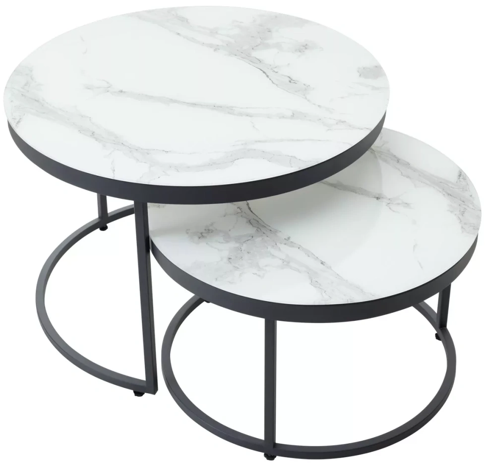 Комплект журнальных столиков Эрвин, стекло, белый мрамор / каркас графит