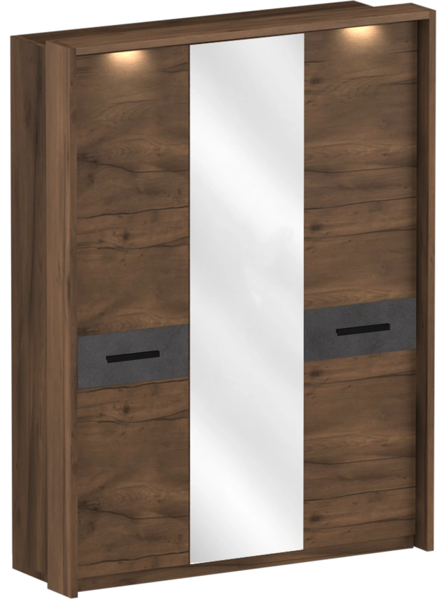 Шкаф трехдверный с обрамлением Глазго, распашной с зеркалом, металл бруклин / таксония