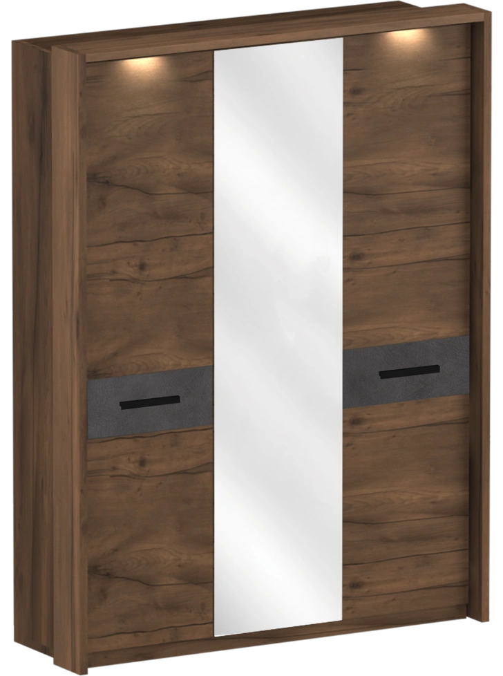 Шкаф трехдверный с обрамлением Глазго, распашной с зеркалом, металл бруклин / таксония