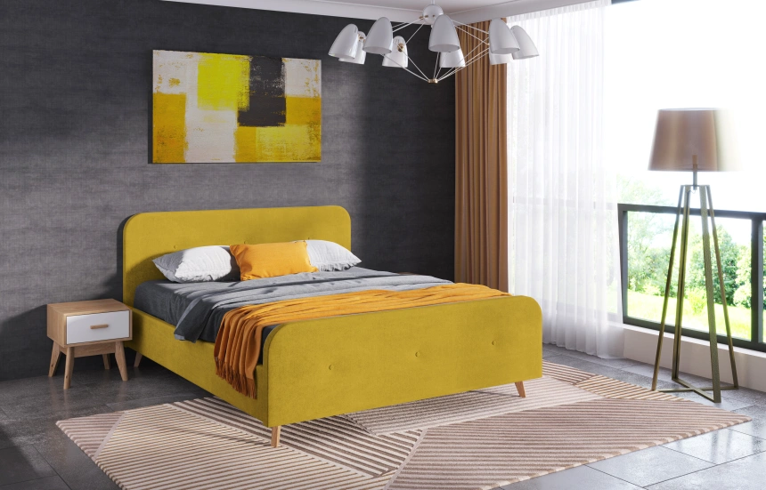 Кровать Сиерра 140, мягкая, полутораспальная, торонто горчица