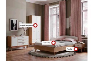 Спальный гарнитур Калгари, композиция #2, дуб натуральный светлый / белый матовый