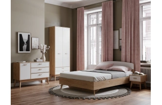 Спальный гарнитур Калгари, композиция #2, дуб натуральный светлый / белый матовый