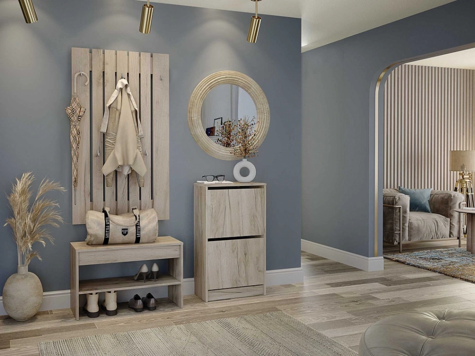 Модульная прихожая Лофт 117.10, с большой вешалкой, дуб крафт серый