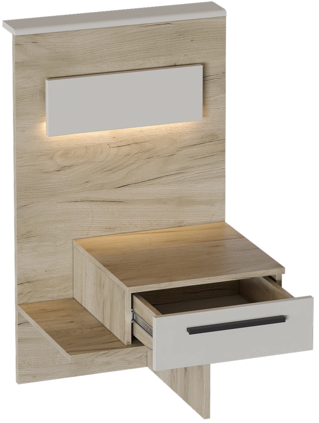 Тумба прикроватная Мишель, с ящиком, дуб крафт серый / оливин