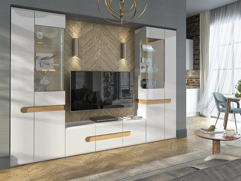 Модульная гостиная Катания 4, белый / дуб небраска