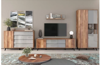 Гостиная модульная Онтарио 1, Дуб Барокко янтарный / Серый Асфальт глянец