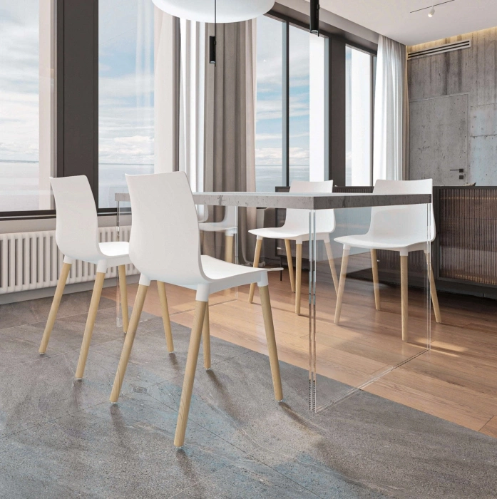 Пластиковый стул Кобе, пластик белый / массив дуба