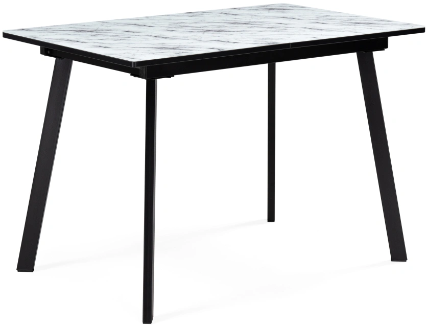 Кухонный раздвижной стол Агни, 110(140)х68х76, стекло, мрамор белый / черный матовый