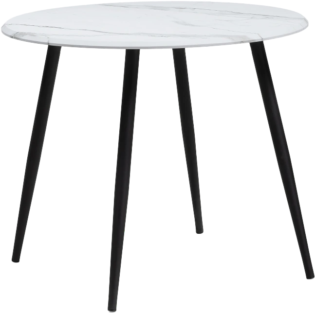 Кухонный стол Абилин 90x76, МДФ, мрамор белый, каркас черный матовый