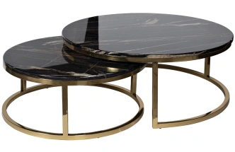 Комплект журнальных столов 57EL-CT101А-BL, 100x100x41, искусственный мрамор, черный мрамор / золото