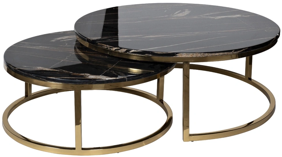 Комплект журнальных столов 57EL-CT101А-BL, 100x100x41, искусственный мрамор, черный мрамор / золото