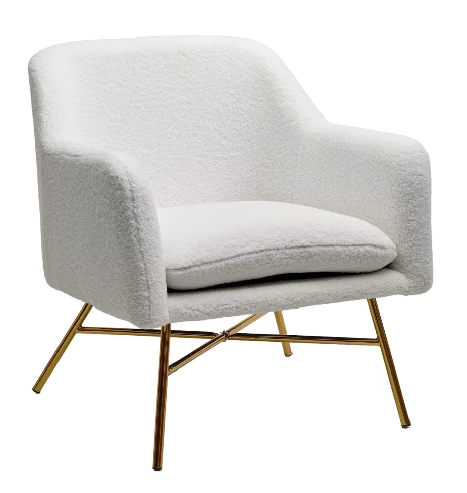 Стул-кресло Sheep, Nini-01 Белый, teddy, золотой каркас 