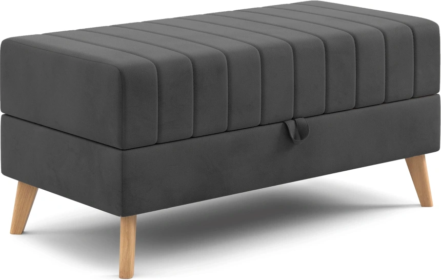 Банкетка Норд, мягкая, с ящиком, ткань альба темно-серый