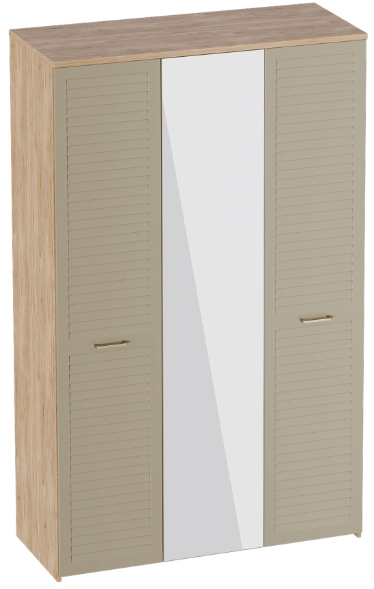 Шкаф трехдверный Гавана, с зеркалом, дуб натуральный светлый / светло-серый софт