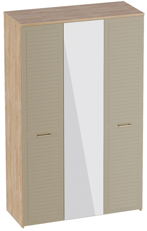 Шкаф трехдверный Гавана, с зеркалом, дуб натуральный светлый / светло-серый софт