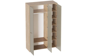 Шкаф трехдверный Гавана, с зеркалом,  дуб натуральный светлый / светло-серый софт