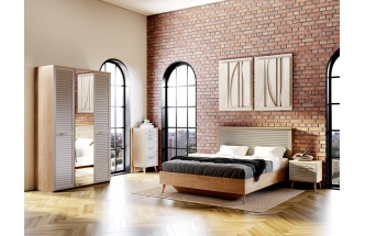 Шкаф трехдверный Гавана, с зеркалом,  дуб натуральный светлый / светло-серый софт