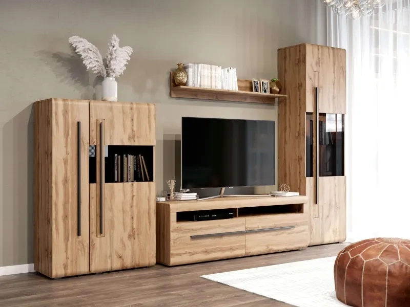 Шкаф-витрина двухдверный Ницца, с полками, дуб вотан